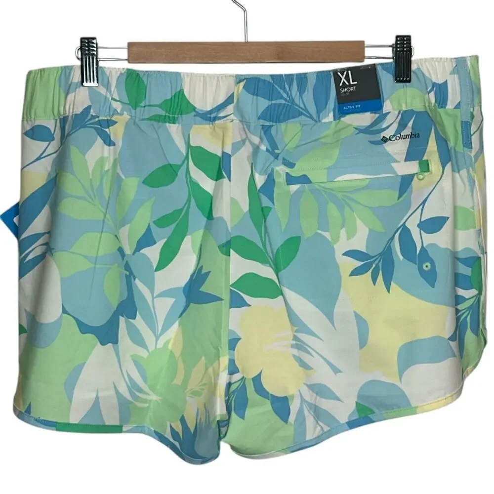 Columbia Blue Green Pleasant Creek Stretch Athletic w. Pockets Shorts Sz XL NWT